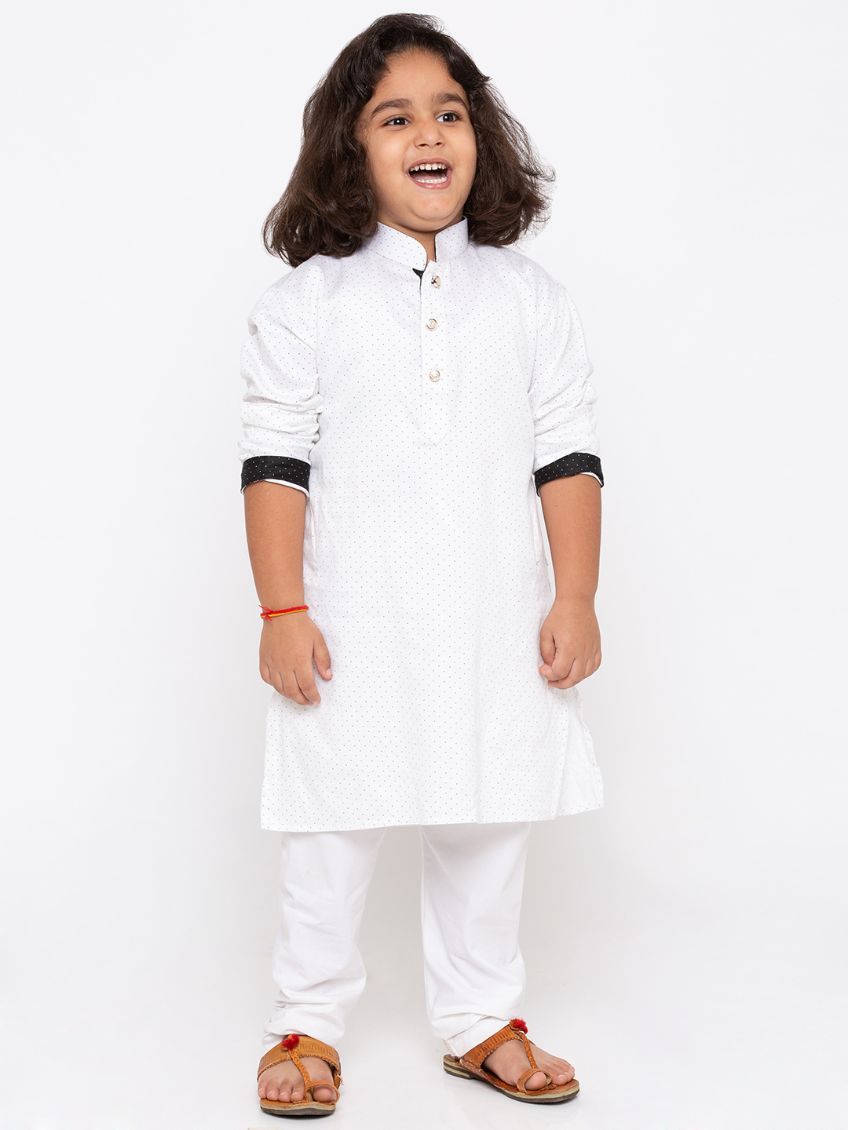 Vastramay Boys' White Cotton Kurta and Pyjama Set