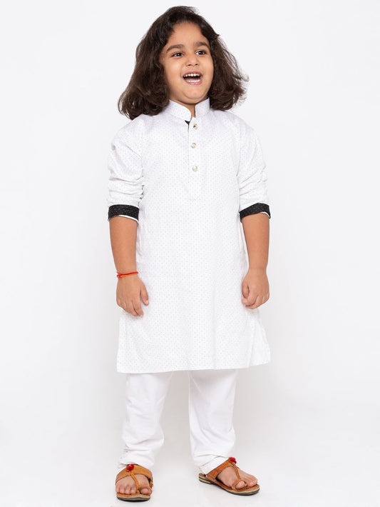 Vastramay Boys' White Cotton Kurta and Pyjama Set