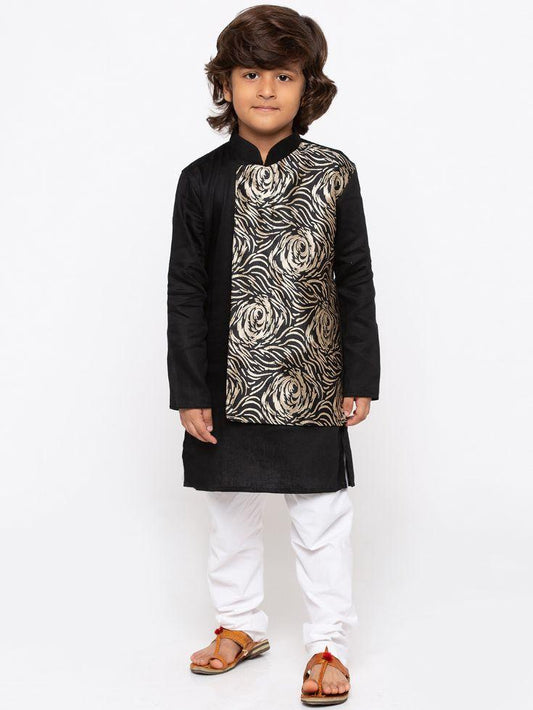 Vastramay Boys' Black Cotton Kurta and Pyjama Set