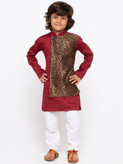 Vastramay Boys' Maroon Cotton Kurta and Pyjama Set