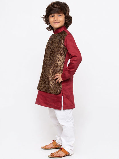 Vastramay Boys' Maroon Cotton Kurta and Pyjama Set