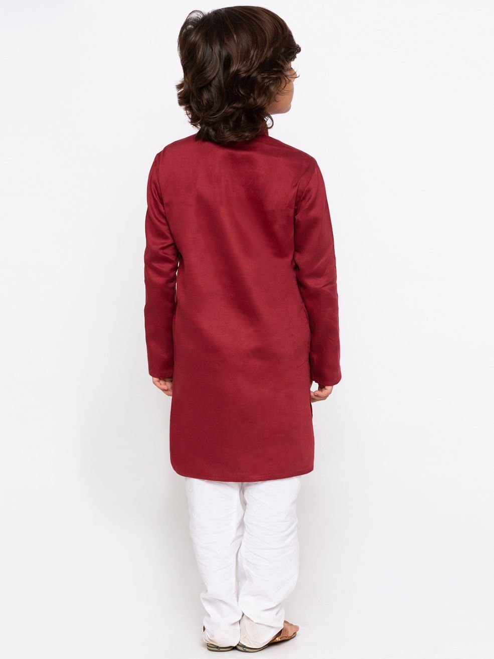 Vastramay Boys' Maroon Cotton Kurta and Pyjama Set