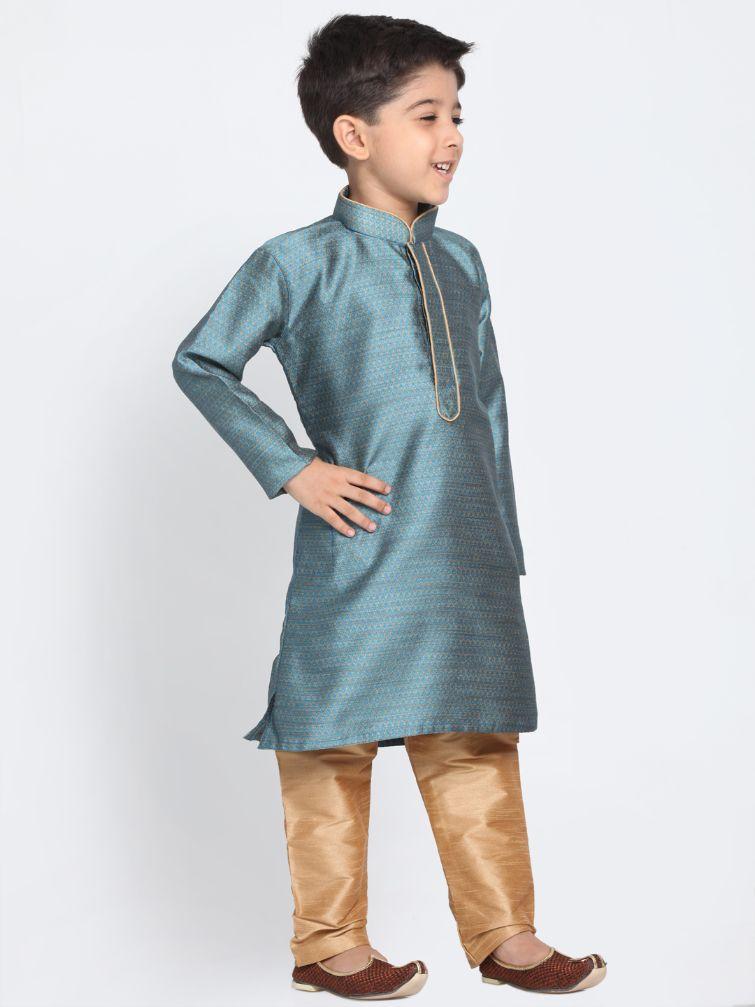 Vastramay Boys' Blue Cotton Silk Blend Kurta and Pyjama Set