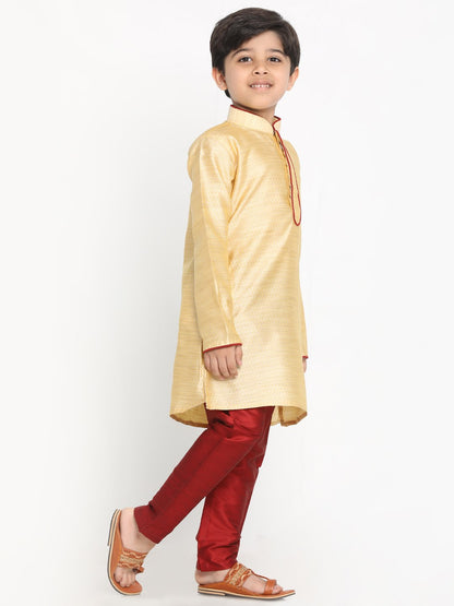 Vastramay  Boys' Gold Silk Blend Kurta and Pyjama Set