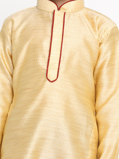 Vastramay  Boys' Gold Silk Blend Kurta and Pyjama Set