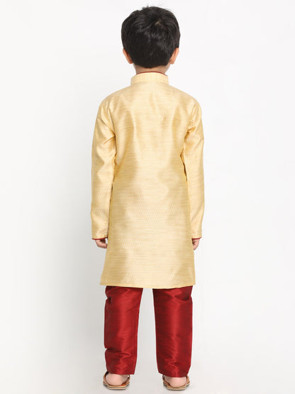 Vastramay  Boys' Gold Silk Blend Kurta and Pyjama Set