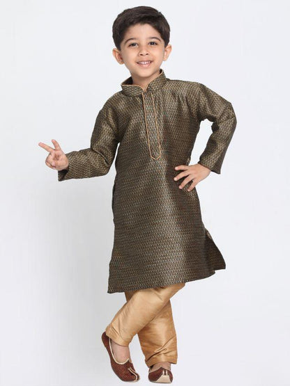 Vastramay Boys' Black Cotton Silk Blend Kurta and Pyjama Set