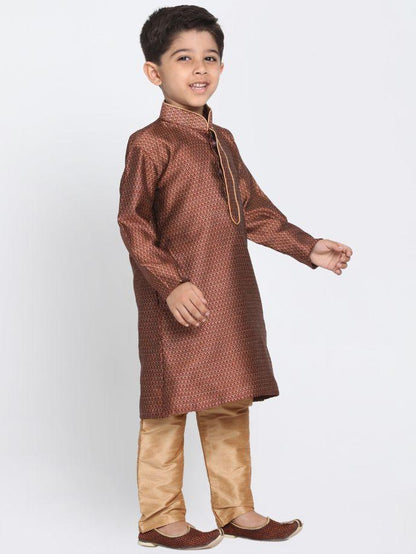 Vastramay Boys' Maroon Cotton Silk Blend Kurta and Pyjama Set