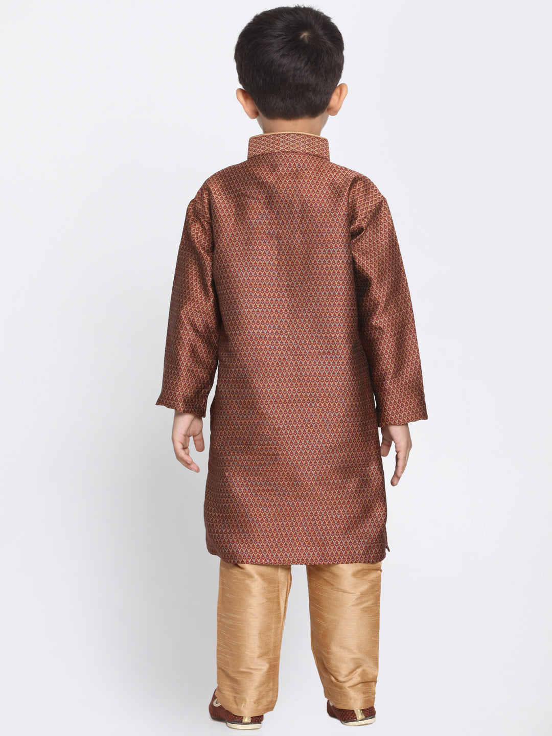 Vastramay Silk Blend Maroon and Rose Gold Baap Beta Kurta Pyjama set