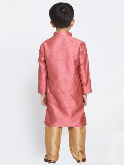 Vastramay Silk Blend Pink and Rose Gold Baap Beta Kurta Pyjama set