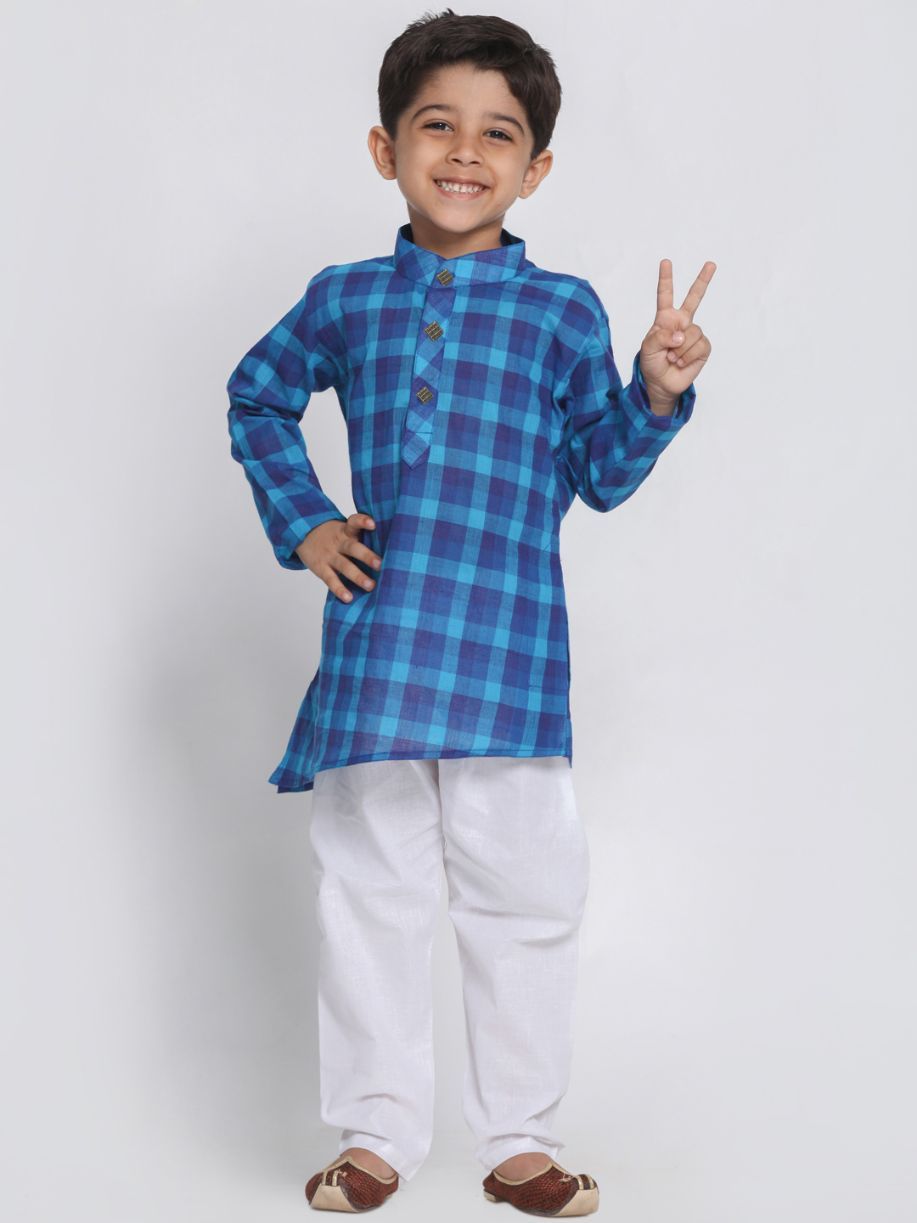 Vastramay Boys' Blue Cotton Kurta and Pyjama Set