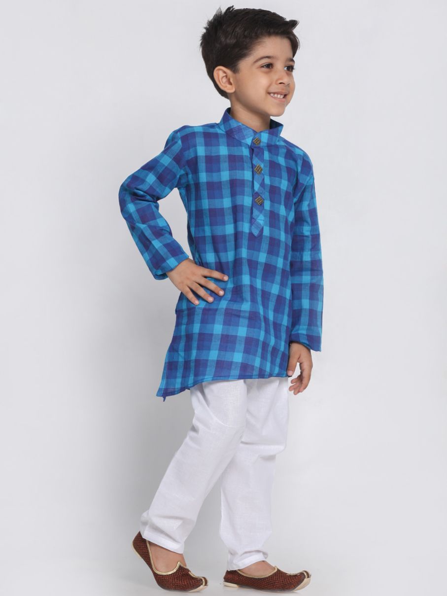 Vastramay Boys' Blue Cotton Kurta and Pyjama Set