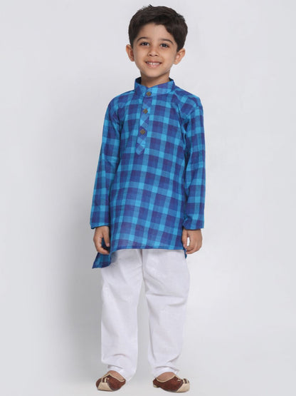 Vastramay Boys' Blue Cotton Kurta and Pyjama Set