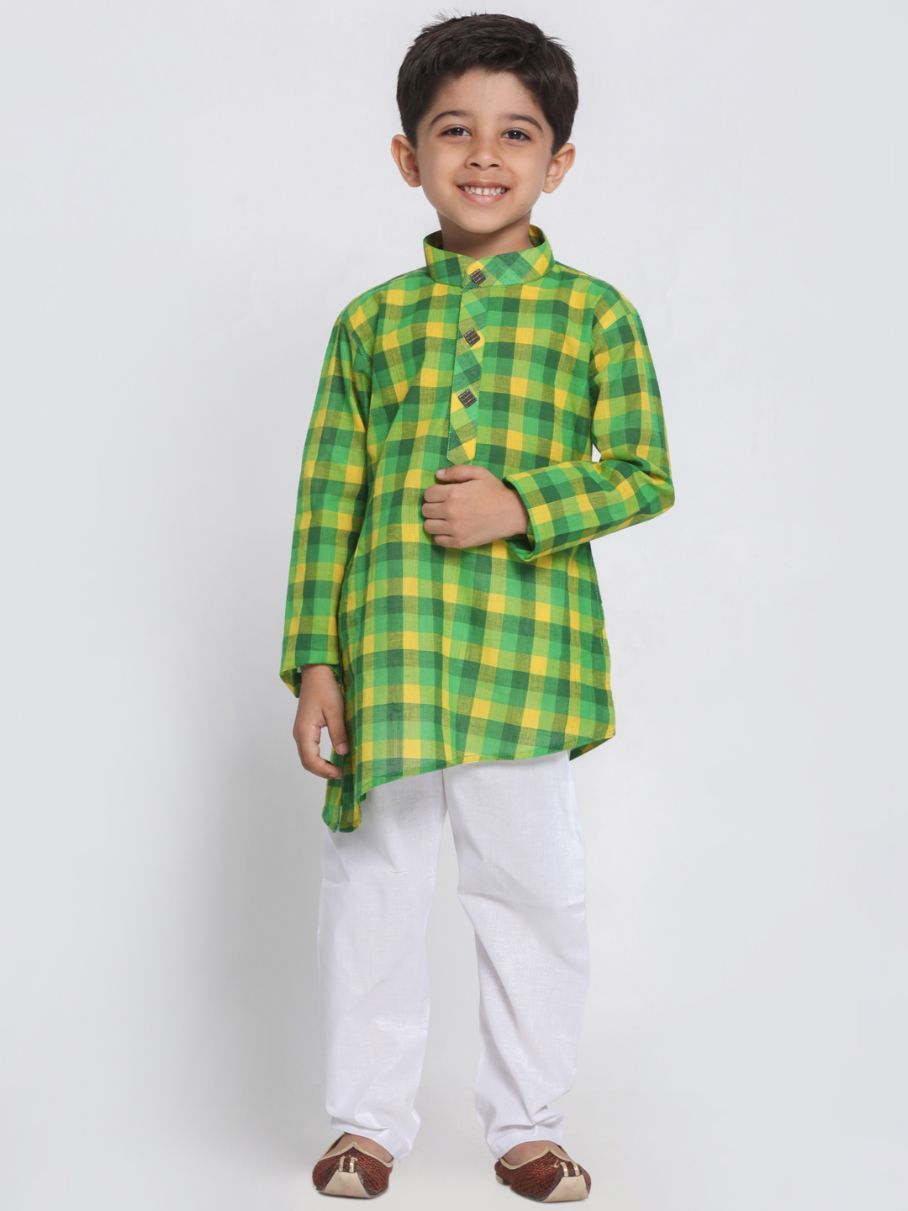 Vastramay Boys' Green Cotton Kurta and Pyjama Set