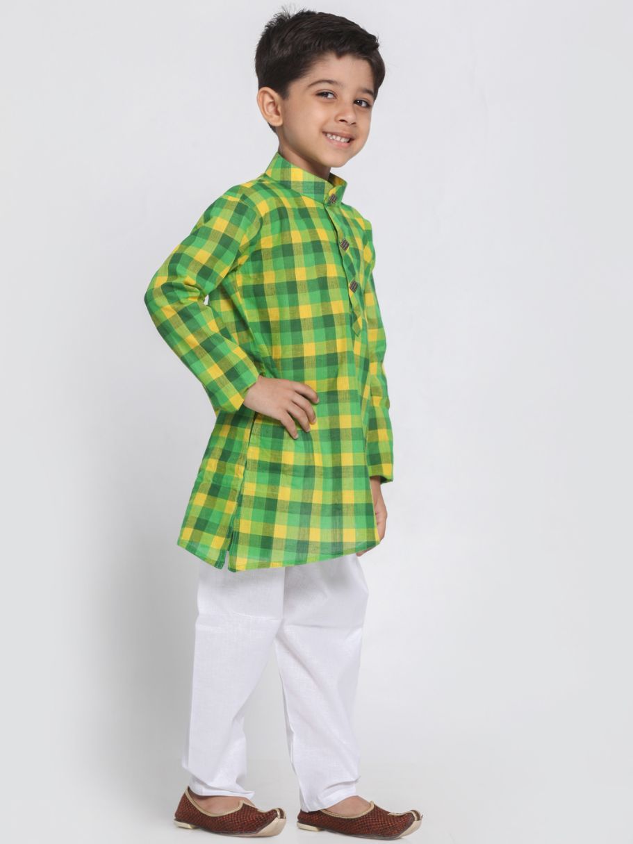 Vastramay Boys' Green Cotton Kurta and Pyjama Set