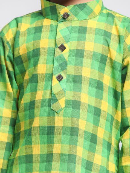 Vastramay Boys' Green Cotton Kurta and Pyjama Set