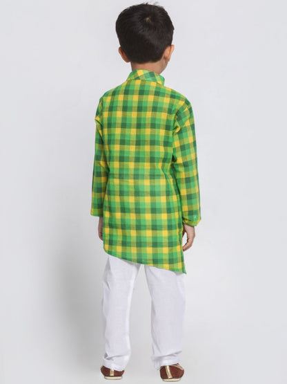 Vastramay Boys' Green Cotton Kurta and Pyjama Set