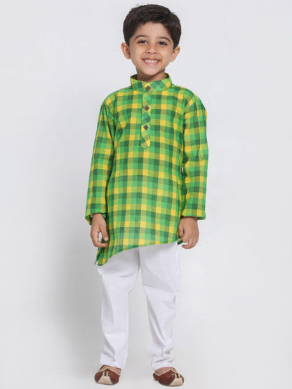 Vastramay Boys' Green Cotton Kurta and Pyjama Set