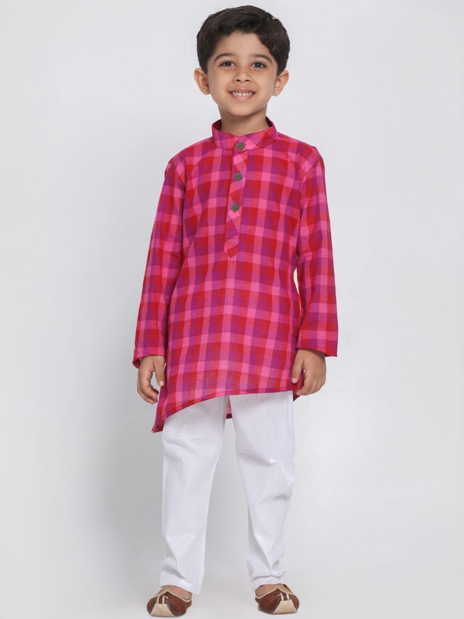 Vastramay Boys' Purple Cotton Kurta and Pyjama Set