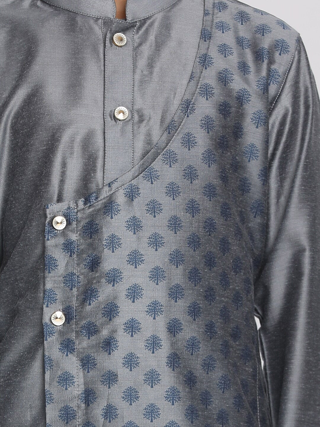 Vastramay Boys Grey Layered Asymmetric Kurta with Pyjama