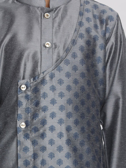 Vastramay Boys Grey Layered Asymmetric Kurta with Pyjama