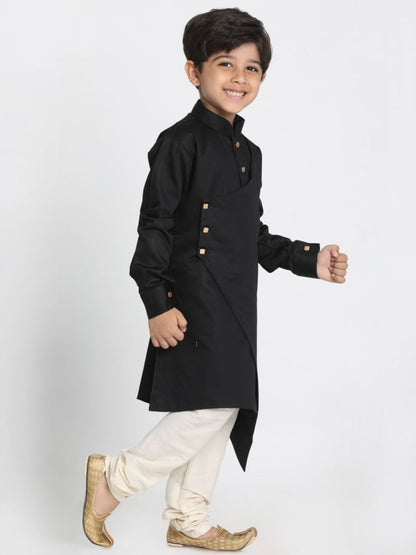 Vastramay  Boys' Black Cotton Satin Blend Kurta and Pyjama Set