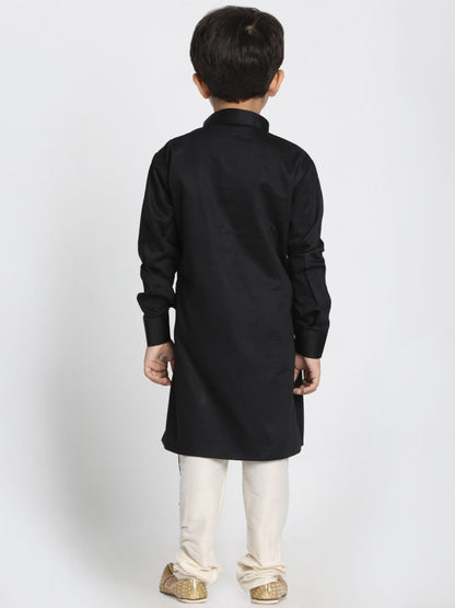 Vastramay  Boys' Black Cotton Satin Blend Kurta and Pyjama Set