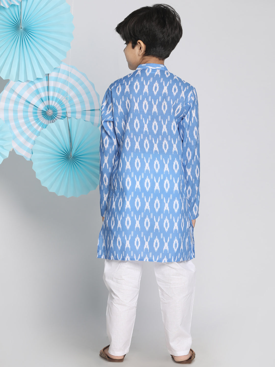 Vastramay Aqua Blue Traditional Ikkat Print Siblings Set