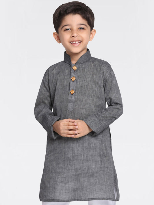 Vastramay  Boys Black Handloom Pure Cotton Kurta