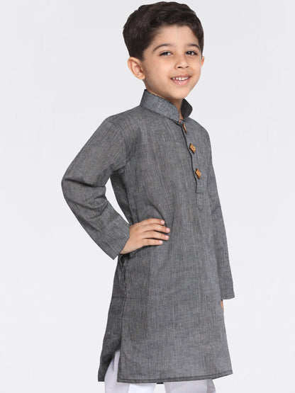 Vastramay  Boys Black Handloom Pure Cotton Kurta