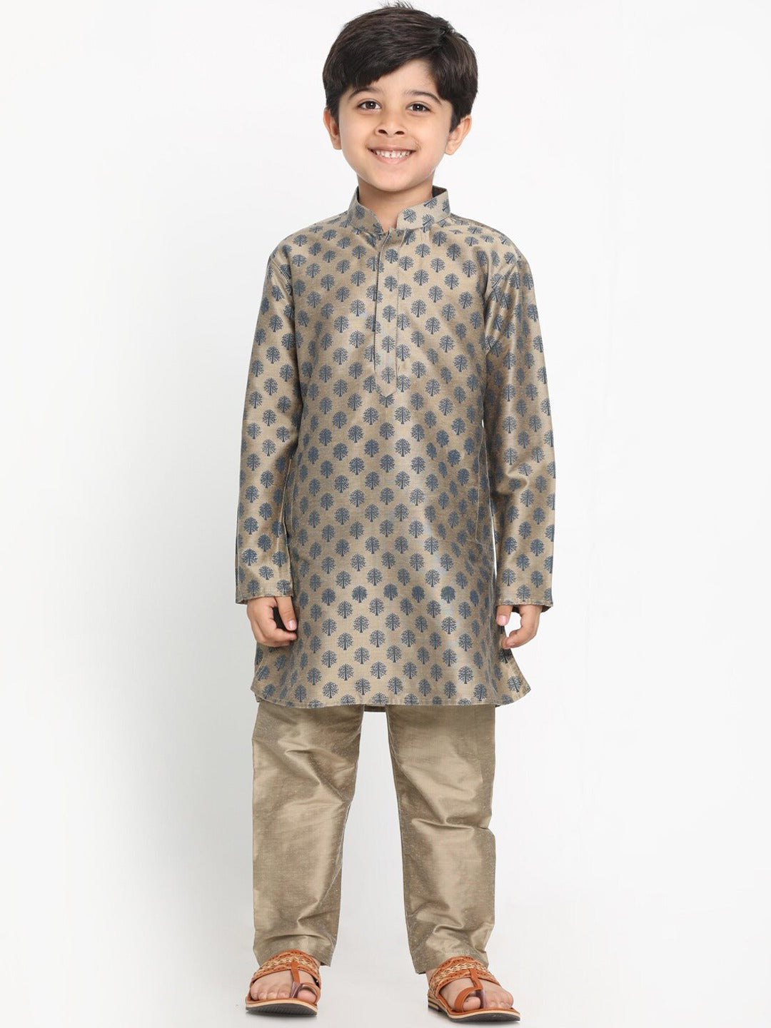 Vastramay Boy's Chiku Brown Printed Kurta With Pyjama Set