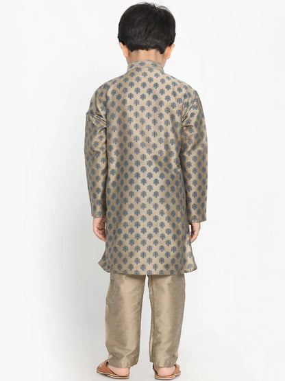 Vastramay Boy's Chiku Brown Printed Kurta With Pyjama Set