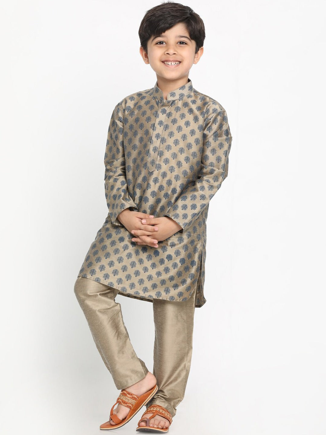 Vastramay Boy's Chiku Brown Printed Kurta With Pyjama Set