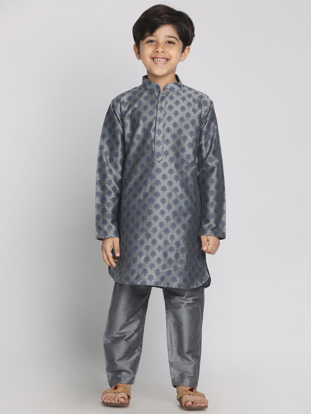 Vastramay Boy's Grey Printed Kurta With Pyjama Set