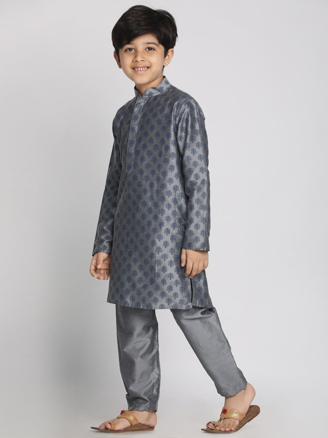 Vastramay Boy's Grey Printed Kurta With Pyjama Set