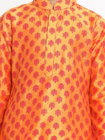 Vastramay Boy's Orange Printed Design Kurta with Churidar