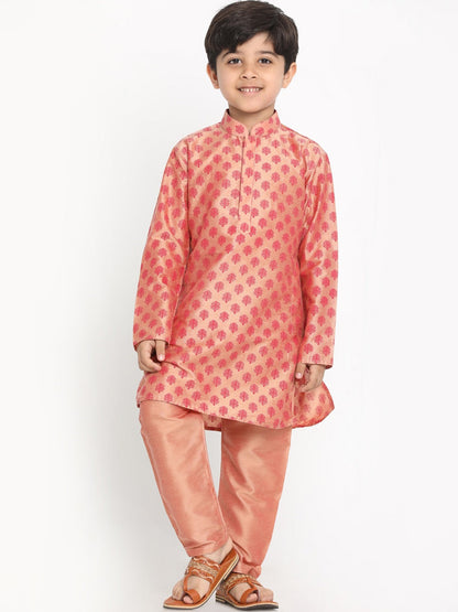 Vastramay Boy's Pink Woven Design Kurta with Salwar