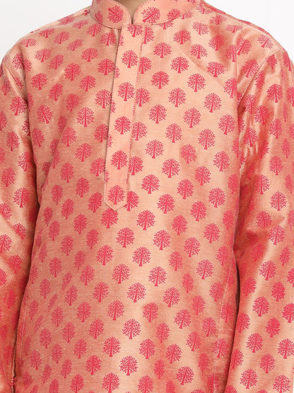 Vastramay Boy's Pink Woven Design Kurta with Salwar