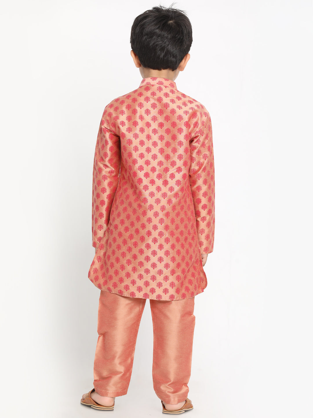 VASTRAMAY Pink Silk Blend Ethnic Print Kurta Pyjama Sibling Set