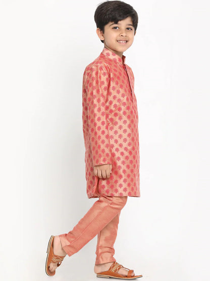 Vastramay Boy's Pink Woven Design Kurta with Salwar