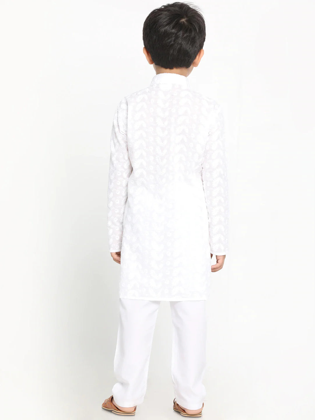 Vastramay Boys White Embroidered Kurta with Pyjama Set