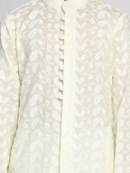 Vastramay Yellow Pure Cotton Chikankari Kurta Pyjama Set