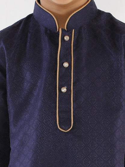 Vastramay Boy's Navy Blue & Gold-Toned Solid Kurta With Pyjama Set