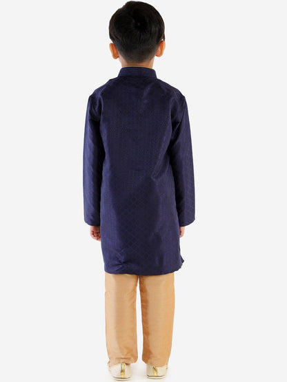 Vastramay Boy's Navy Blue & Gold-Toned Solid Kurta With Pyjama Set