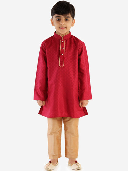 Vastramay Boy's Pink & Gold-Toned Solid Kurta with Pyjamas