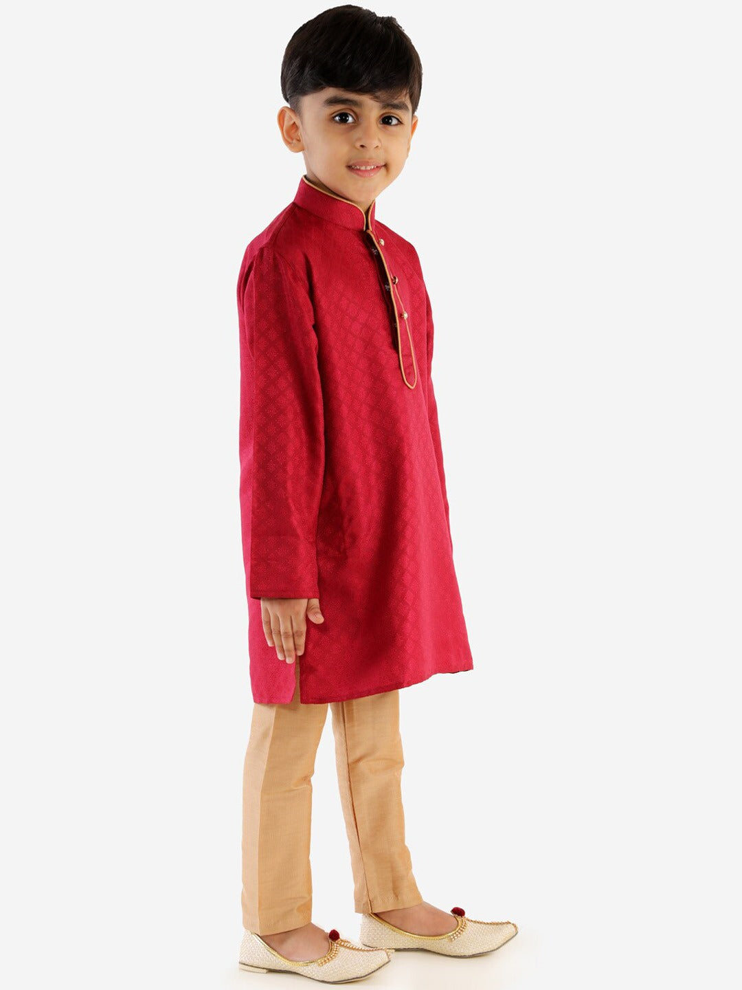 Vastramay Boy's Pink & Gold-Toned Solid Kurta with Pyjamas