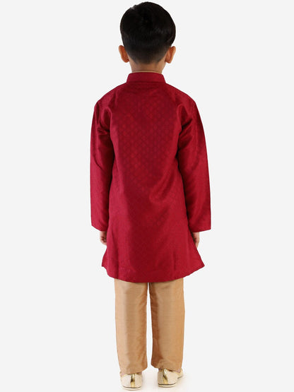 Vastramay Boy's Pink & Gold-Toned Solid Kurta with Pyjamas