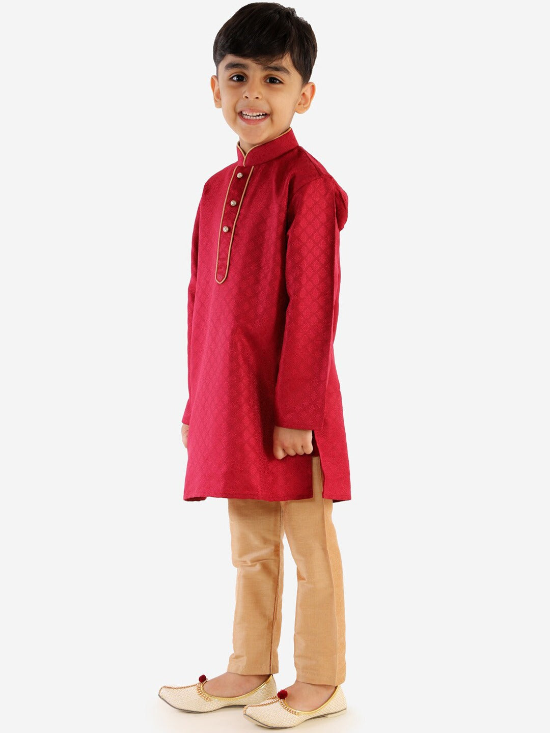 Vastramay Boy's Pink & Gold-Toned Solid Kurta with Pyjamas