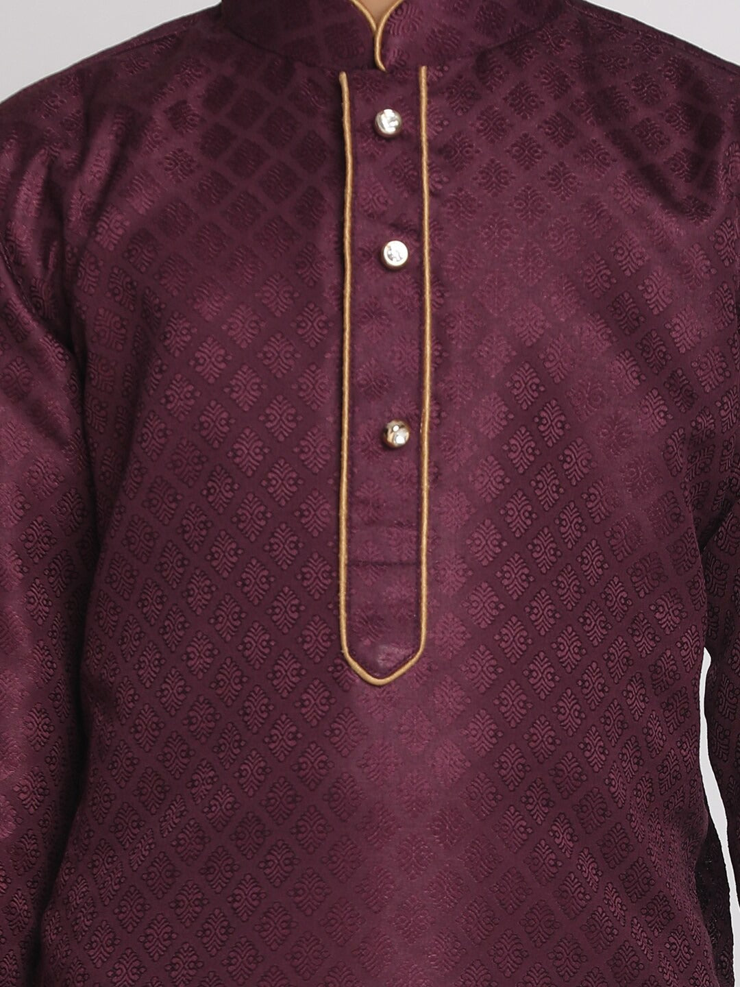 Vastramay Boys Purple & Gold-Toned Regular Straight Jacquard Kurta with Pyjamas