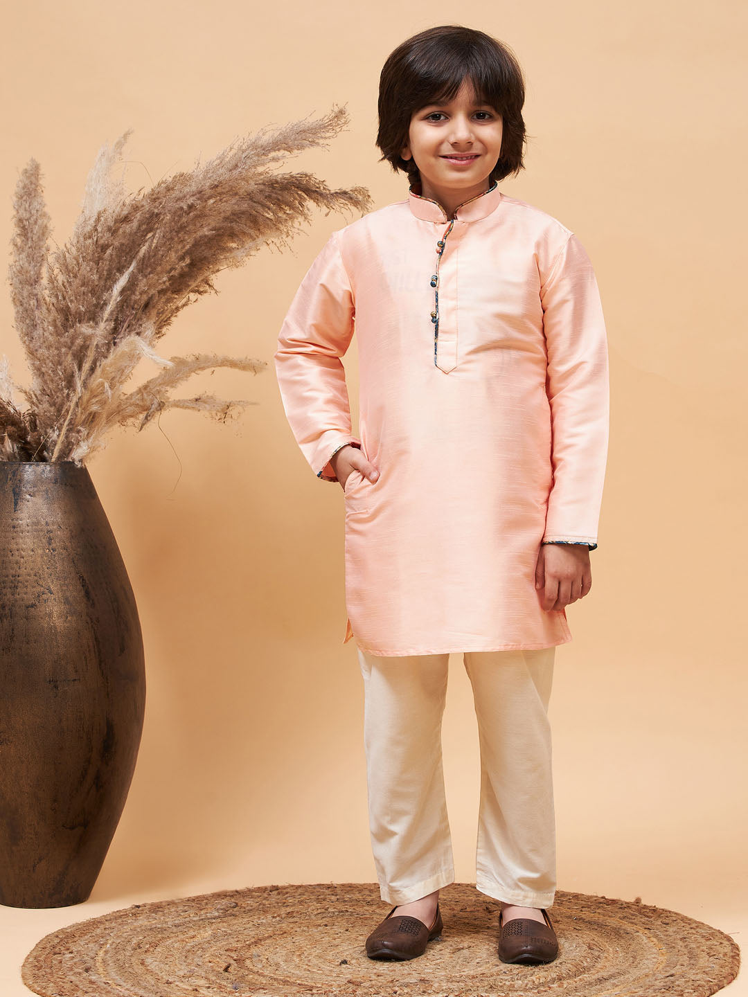 Vastramay boys peach silk kurta pyjama set